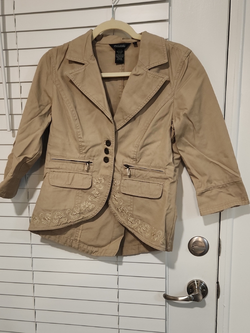 INC International Concepts Khaki Embroidered Three-Button Blazer Jacket
